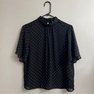 H&M Black Blouse with Short, Sheer Butterfly Sleeves